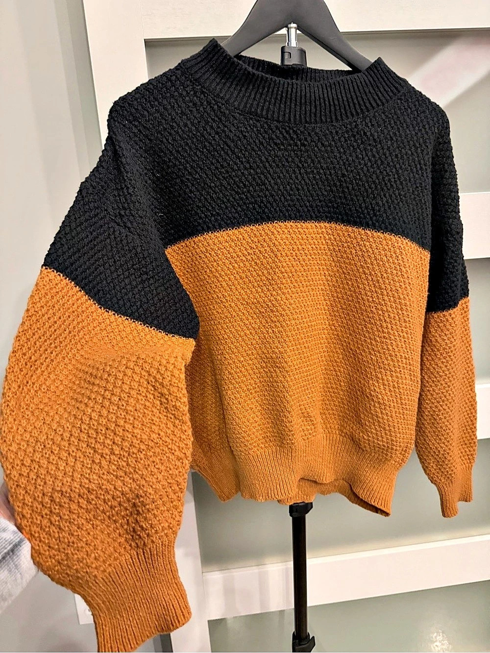 Color Block Sweater in Orange & Black Size Small
